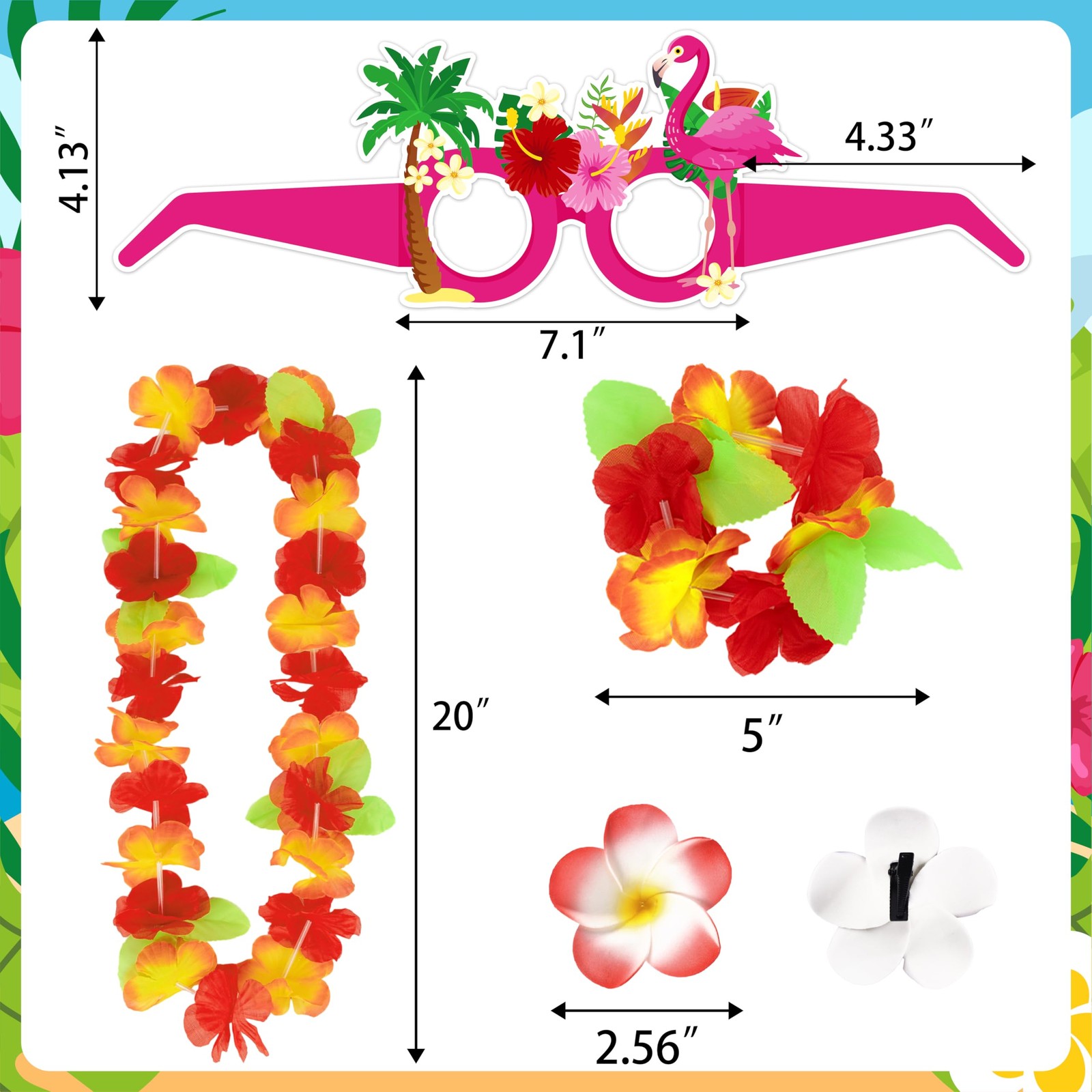 80PCS Hawaiian Luau Leis Party Photo Booth Props 20 inches, Multicolor