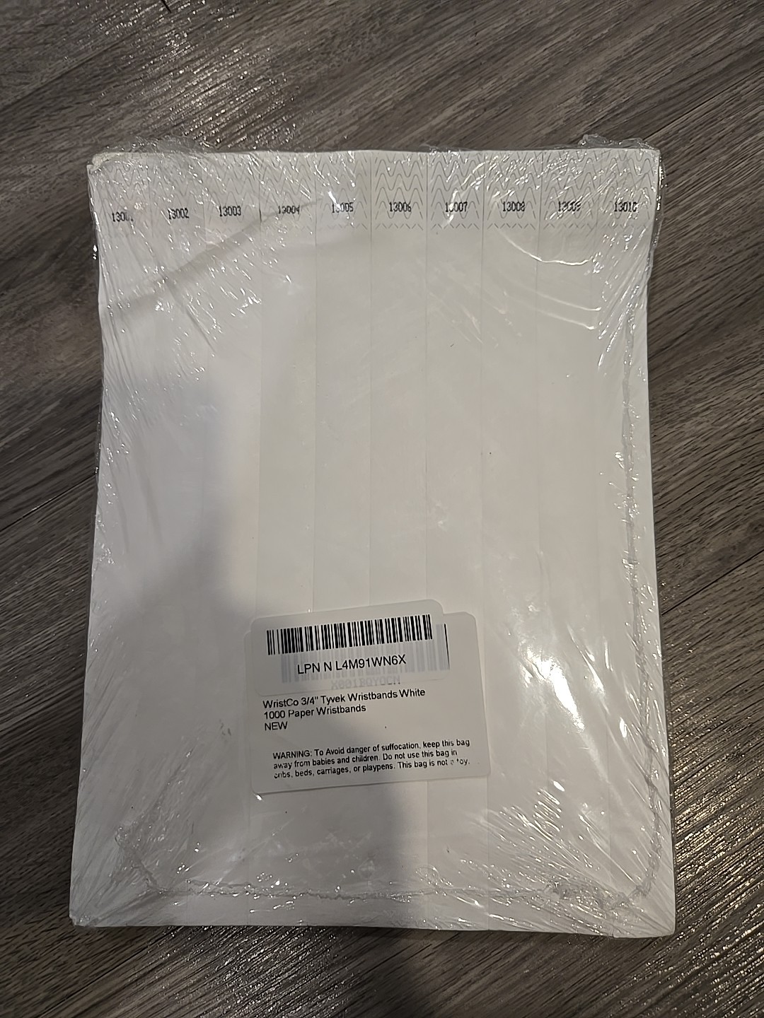NEW SEALED PACKAGE TYVEK NUMBERED FOR EVENTS 1000 3/4″ WHITE PAPER WRISTBANDS