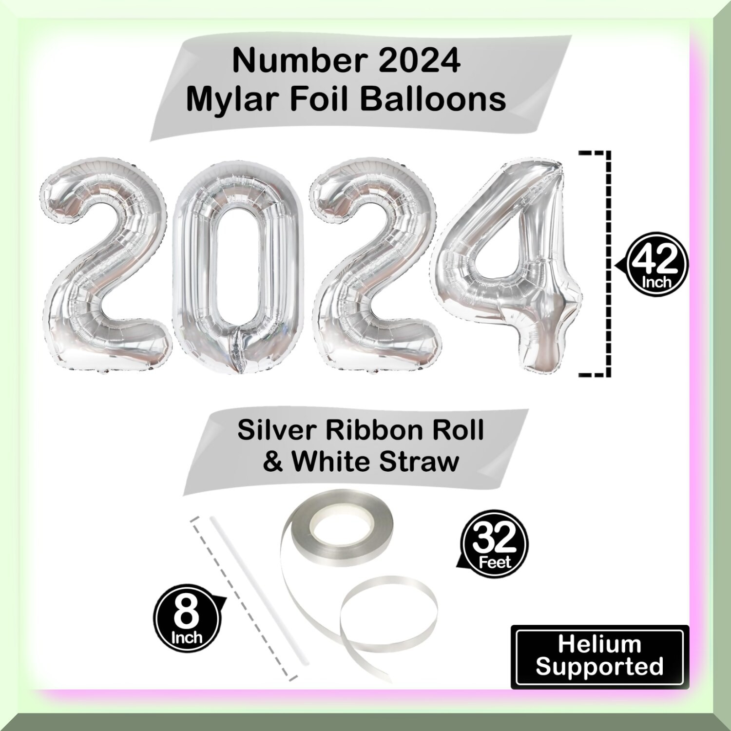 Silver 2024 Celebration Balloon Set 42 Inch
