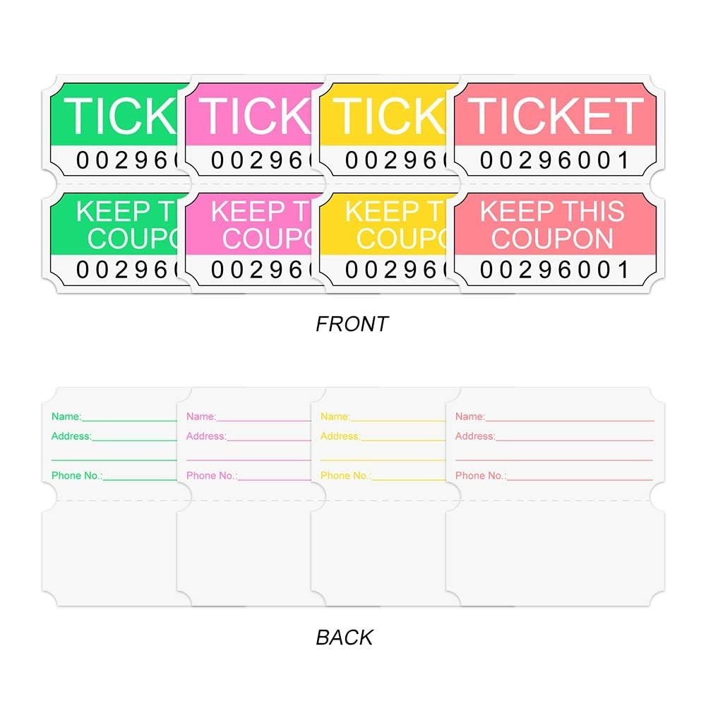 8000 Raffle Tickets Rolls – 50/50 Consecutive Numbered Tickets for Events, Parti