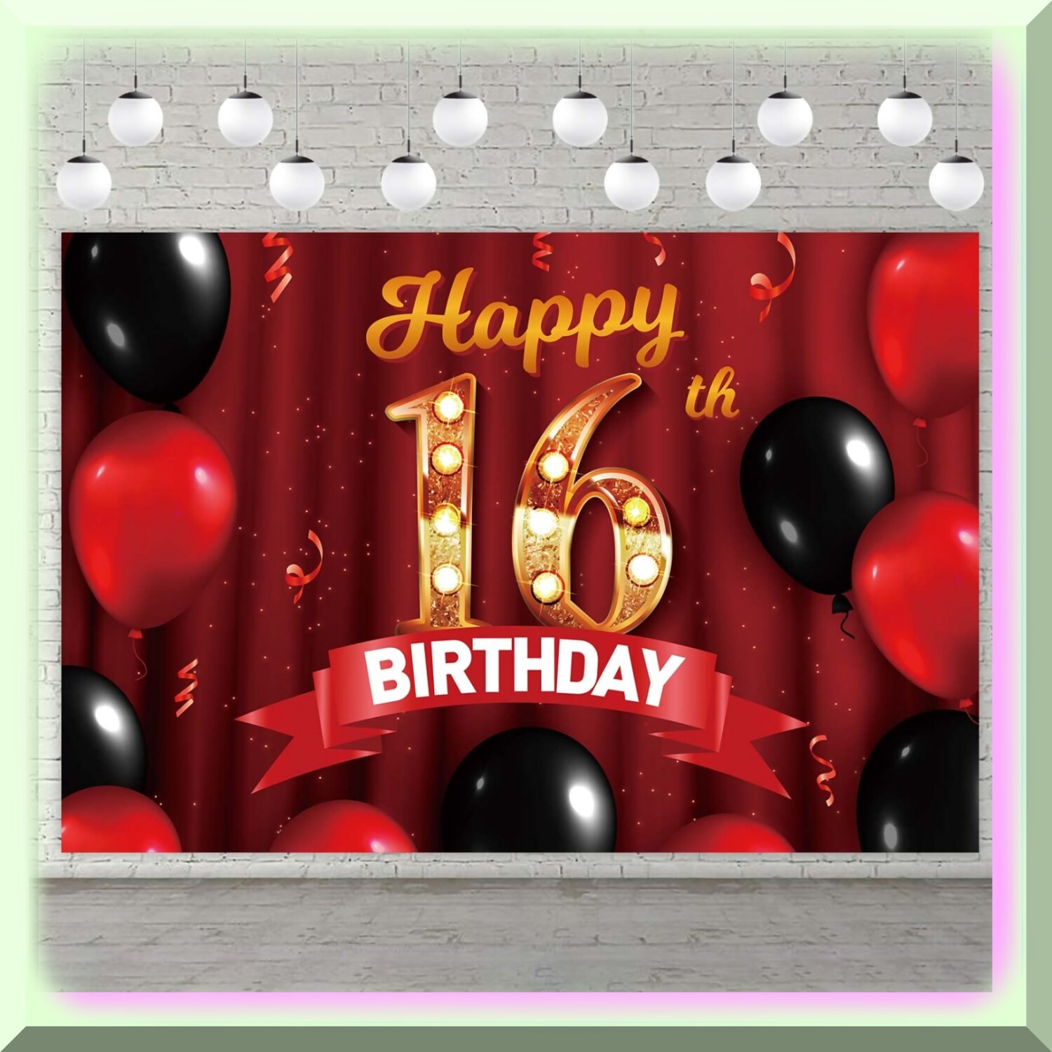 Sweet 16 Celebration Banner Red Gold Durable Fabric