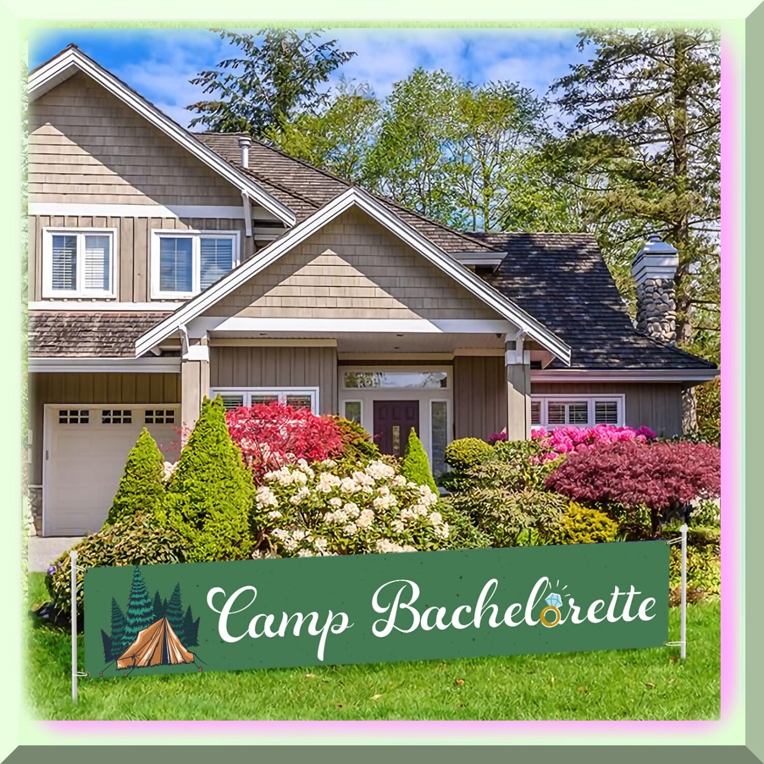 Rustic Lake Glamp Party Banner Outdoor Decor