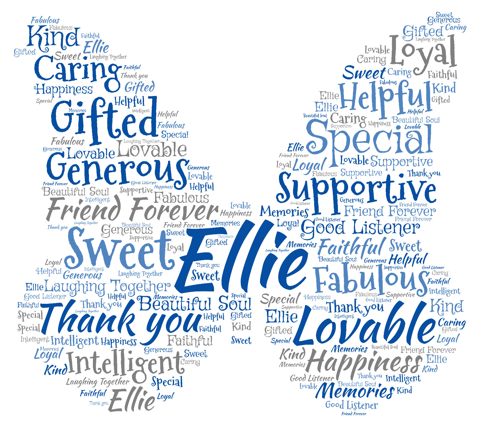 Personalised Butterfly Word Art Print Friend Mum Sister Nana Gift