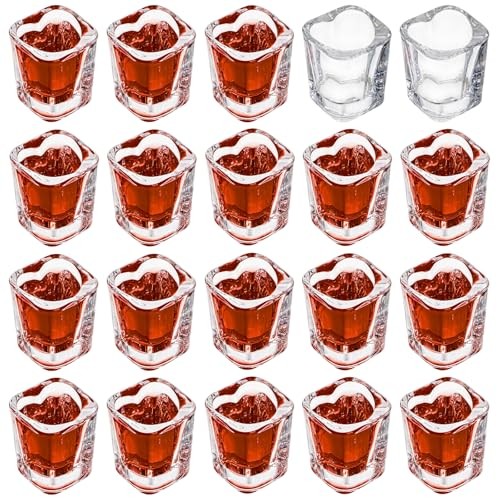 20 Pack 1.5 oz Shot Glasses Set, Cute Square Heart Shaped Shot Glasses Set,