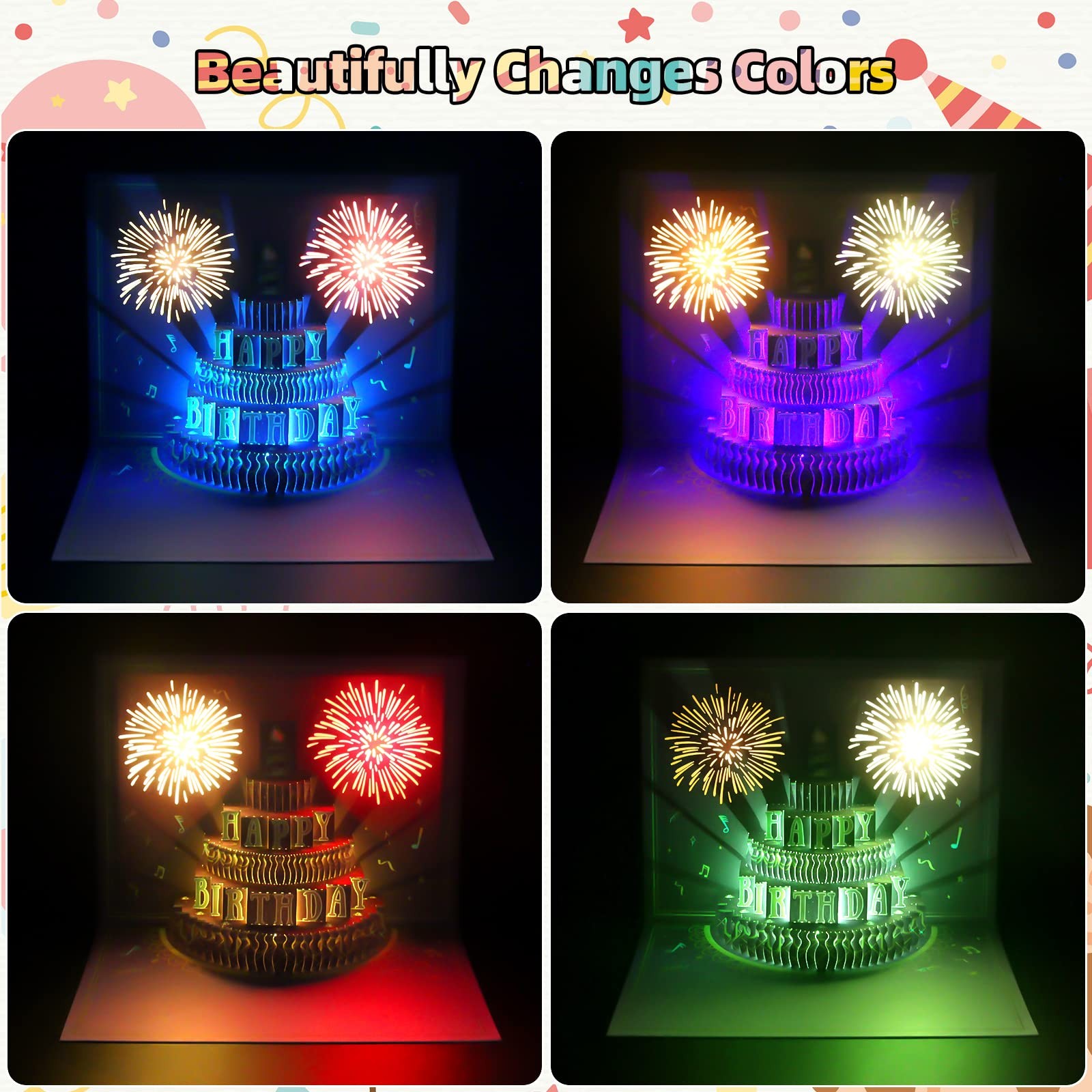 XTF2015 Happy Birthday Cards Fireworks, Lights, Music 7.87*5.9 inch, Purple