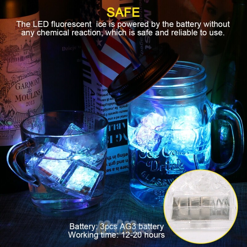 20x Waterproof Light Up Flashing LED Ice Cubes for Party Drinks Glowing Ice Cube