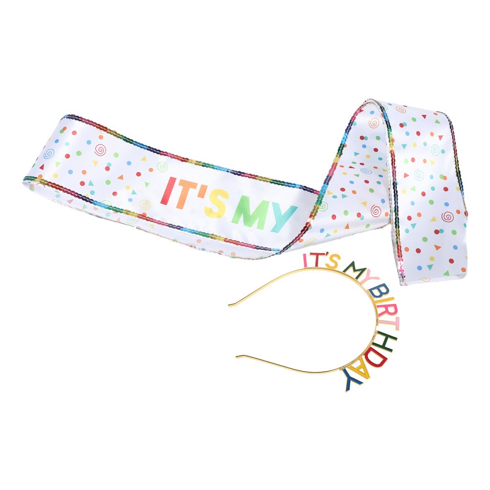 1 Set Colorful Birthday Headband and Sash Durable Zinc Alloy Party Decoration