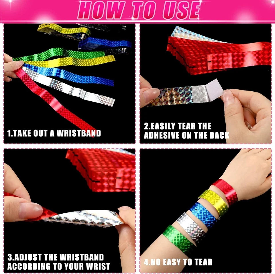 500 Pack Holographic Party Wristbands Assorted Colored Wristbands with Buckle Wr