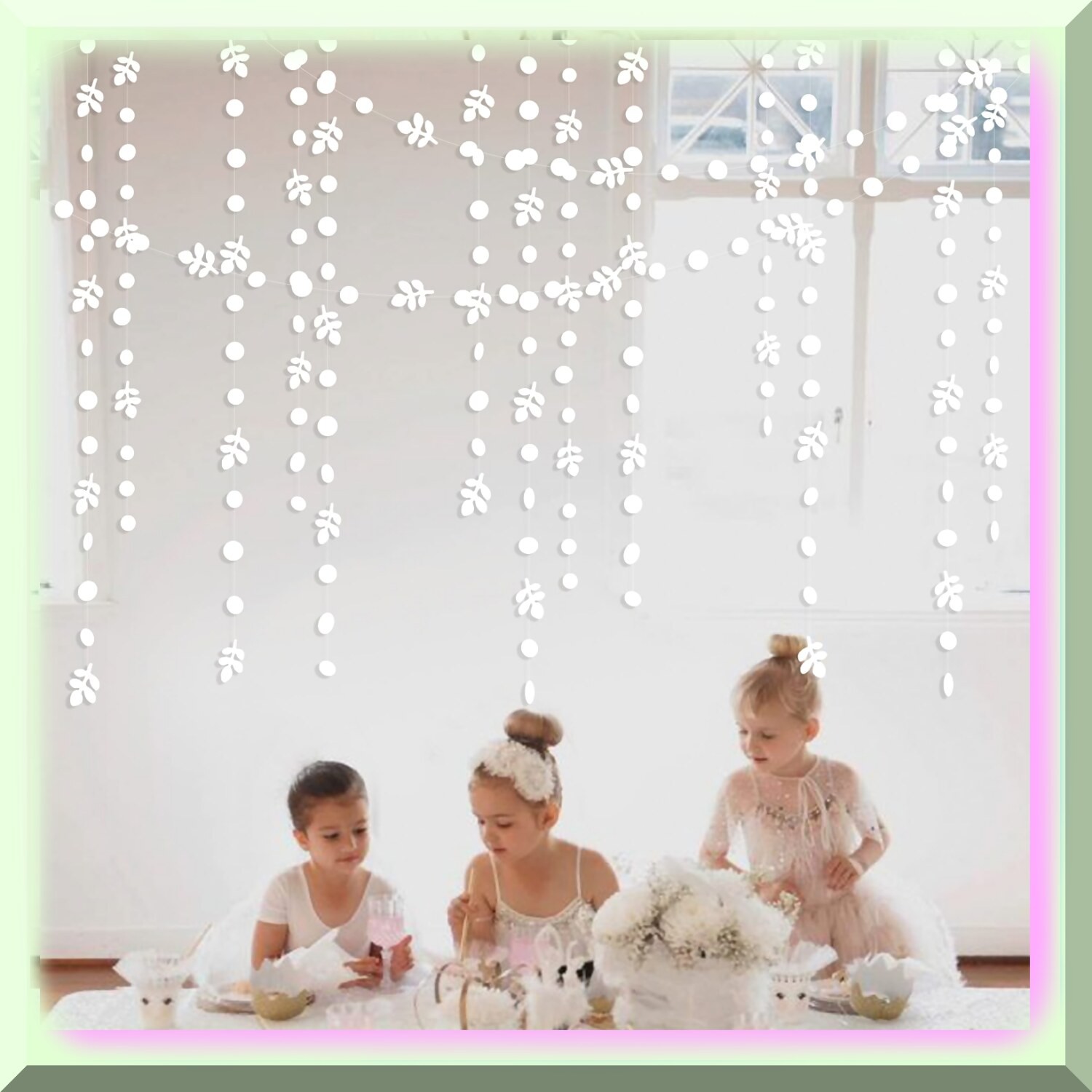 Spring Leaf Polka Dot Garland 52Ft White Party Decoration