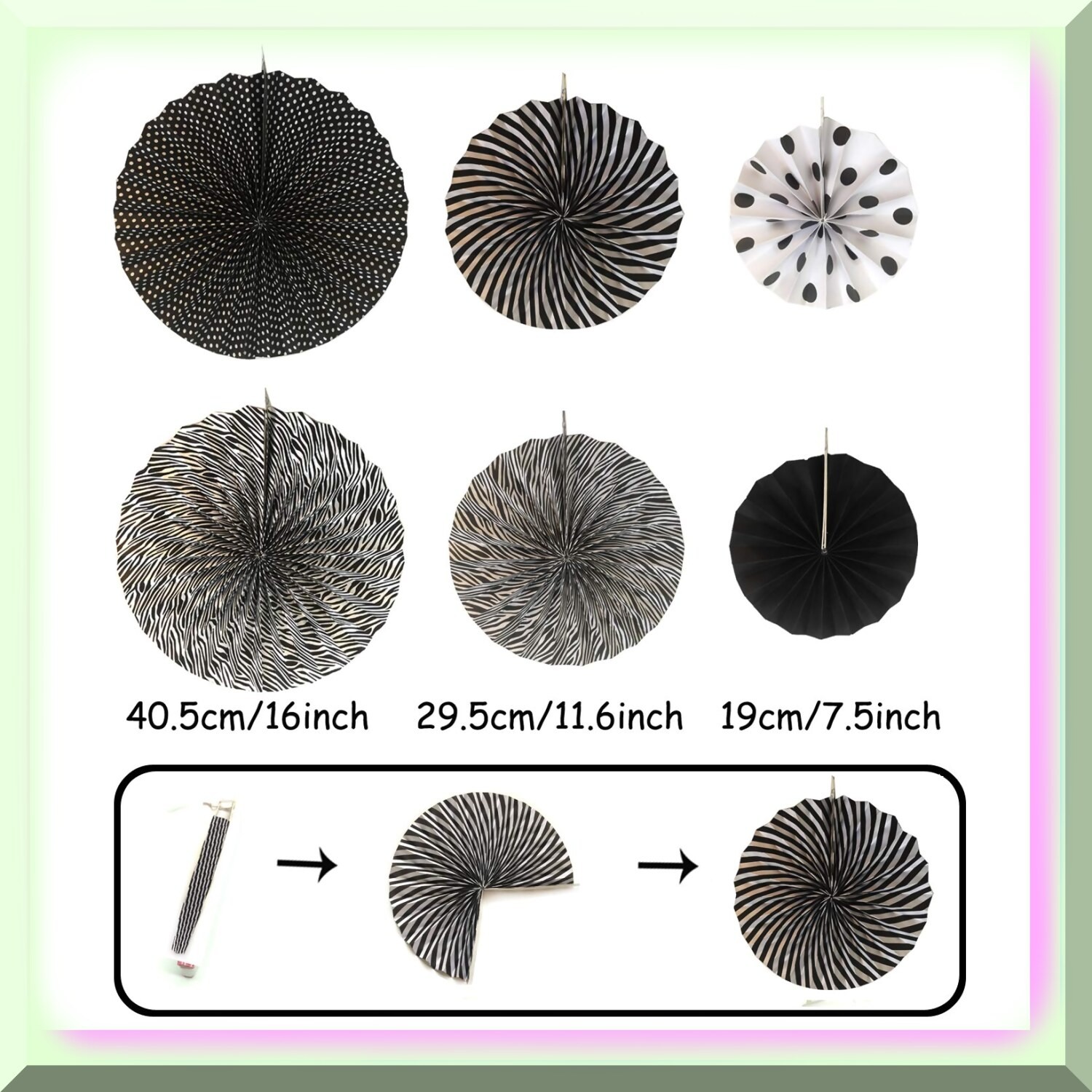 Black and Gold Party Decoration Kit with Fans Pom Poms and Garlands