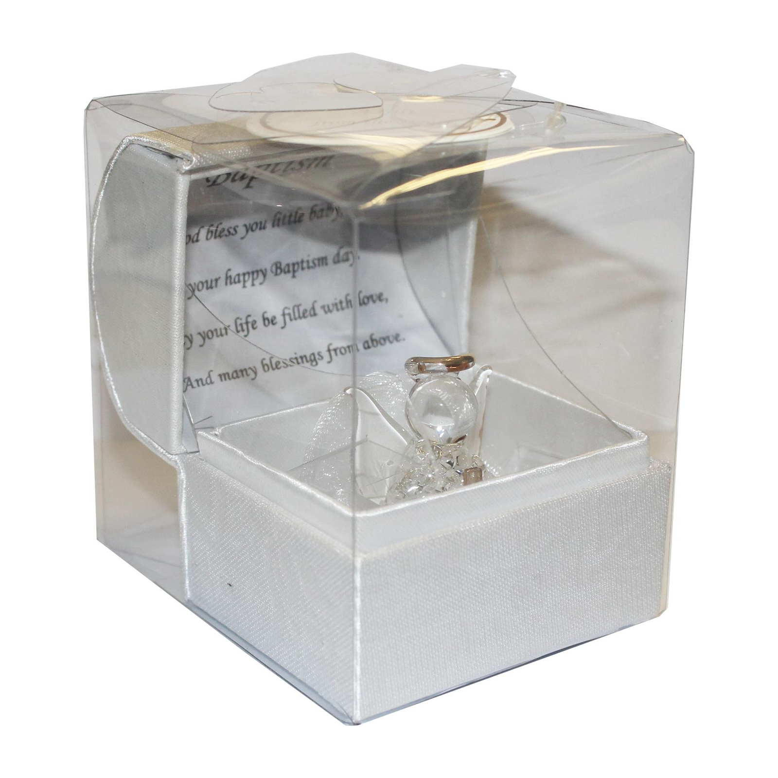 Baptism Glass Angel Ornament in Chest with Verse