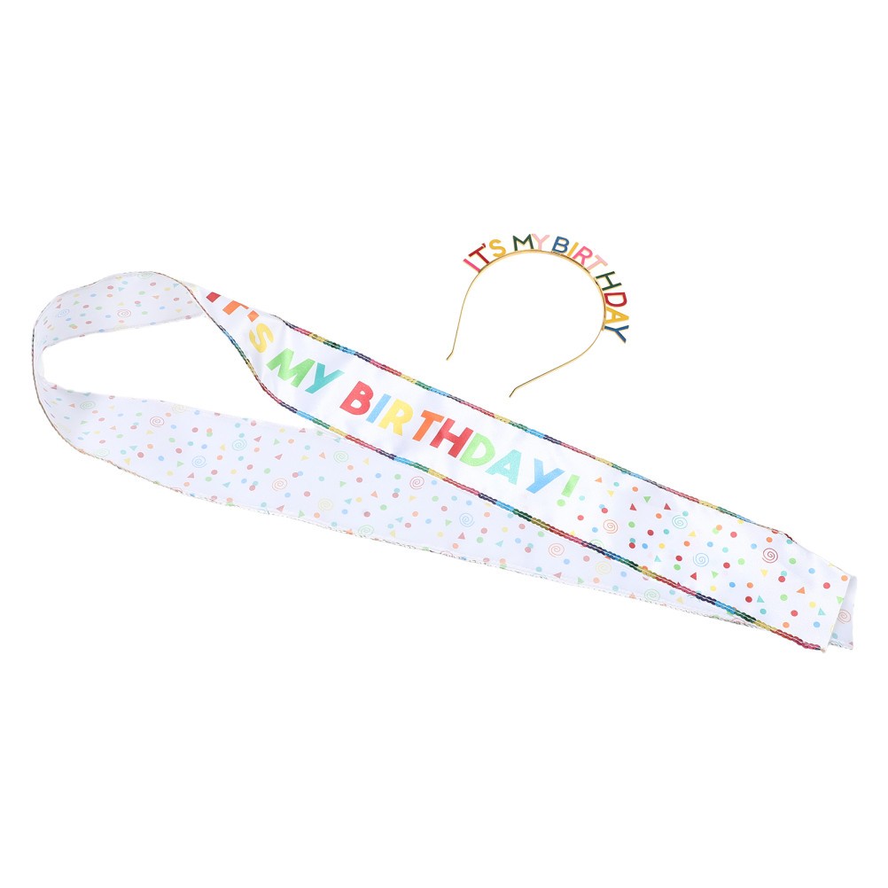 1 Set Colorful Birthday Headband and Sash Durable Zinc Alloy Party Decoration