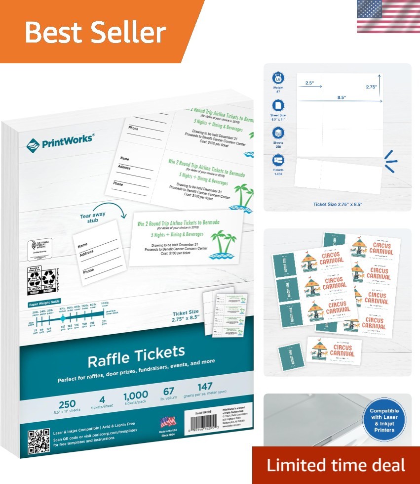Tear-Away Raffle Tickets – 1000 Sheets of 4 Custom Tickets for Events & Auctions