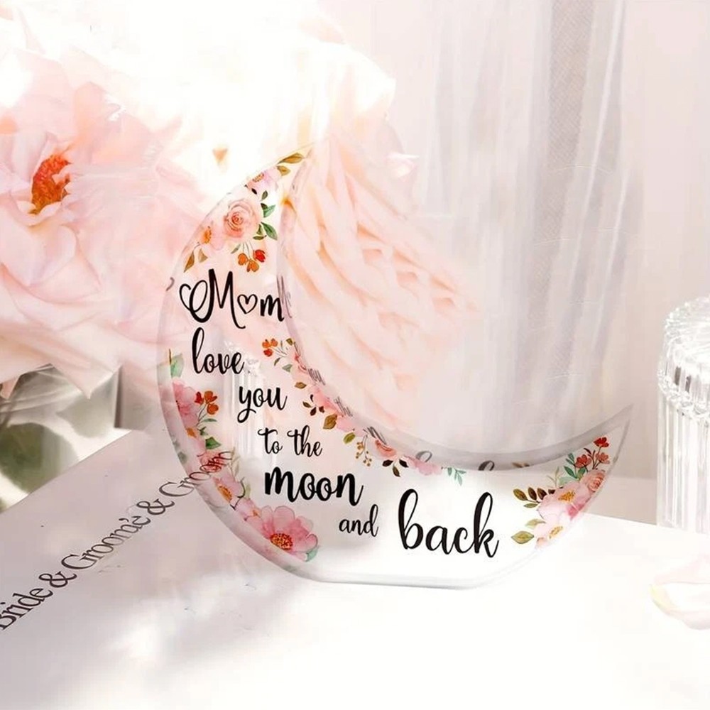 Mum Moon Shaped Acrylic Plaque Christmas Mothers Day Gift for Mom