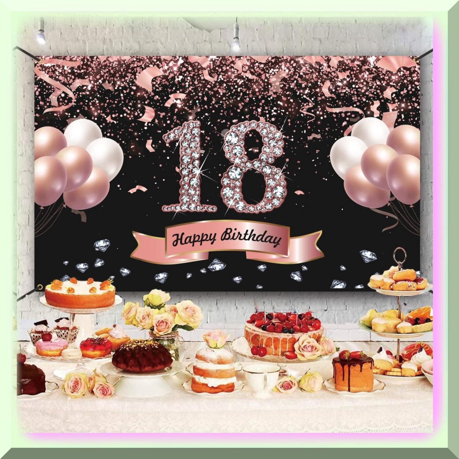 Rose Gold 18th Birthday Party Backdrop 6×3.6 ft