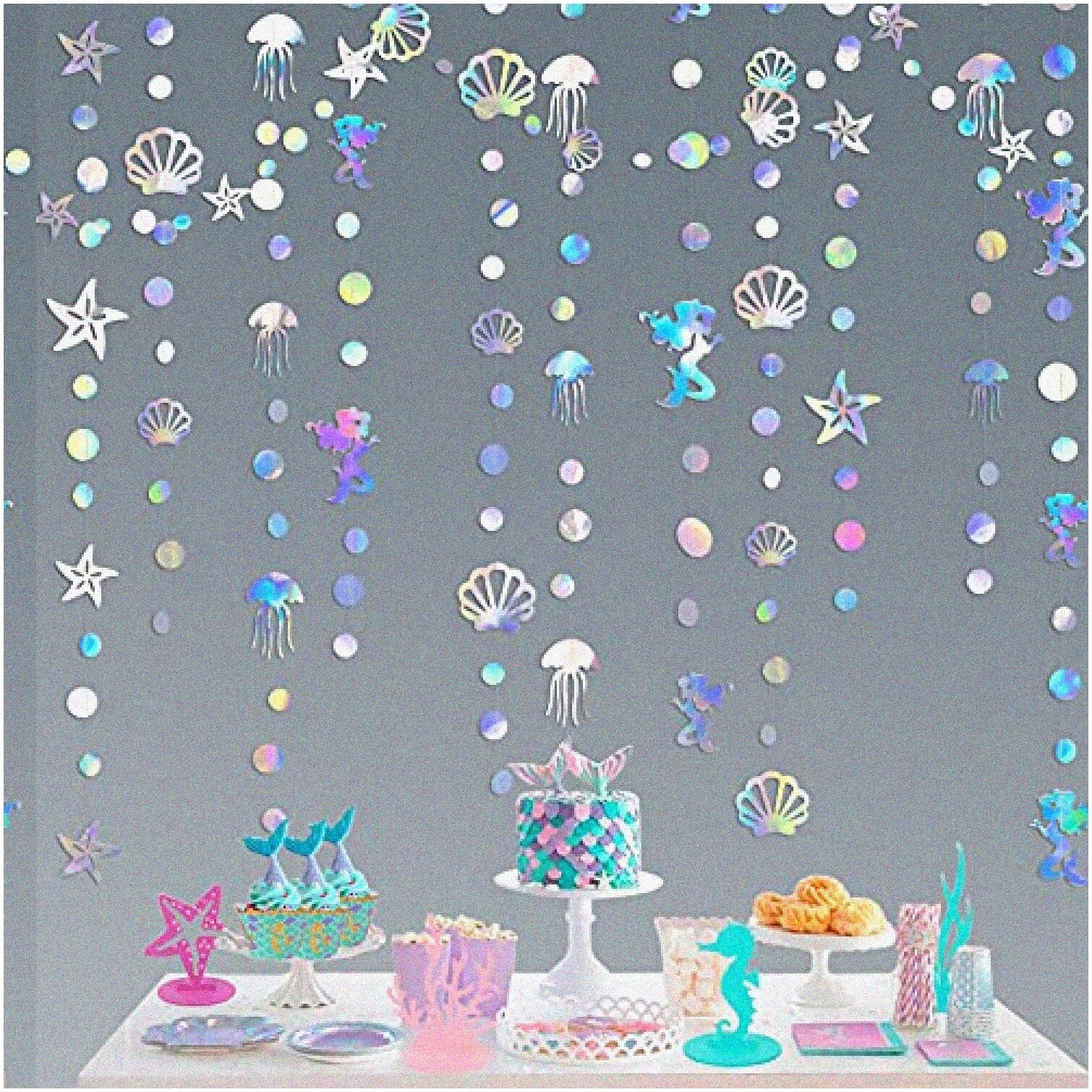 40 Ft Iridescent Mermaid Ocean Garland with Seashells and Jellyfish