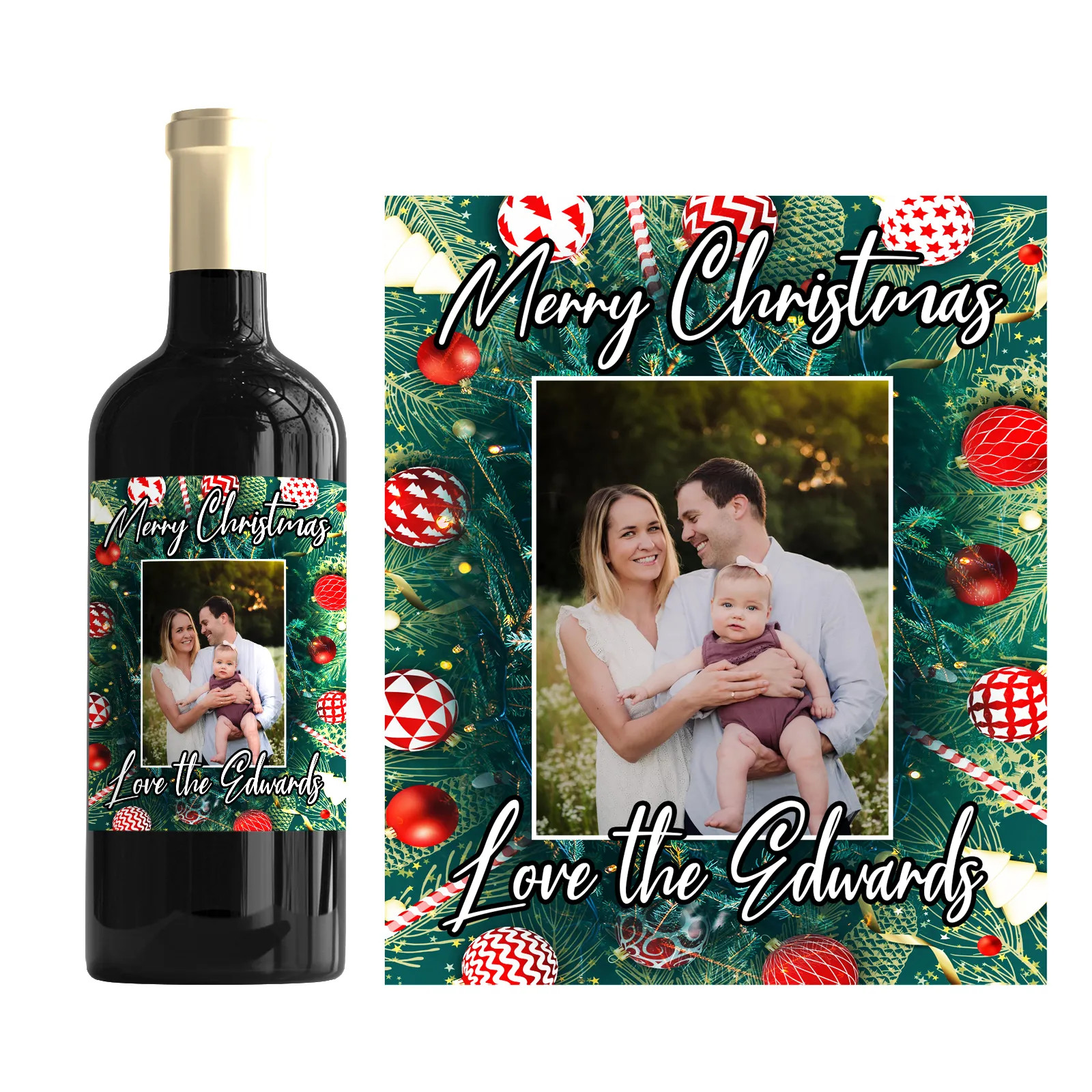 Personalised Family Photo Christmas Wine Bottle Label Custom Xmas Sticker Gift