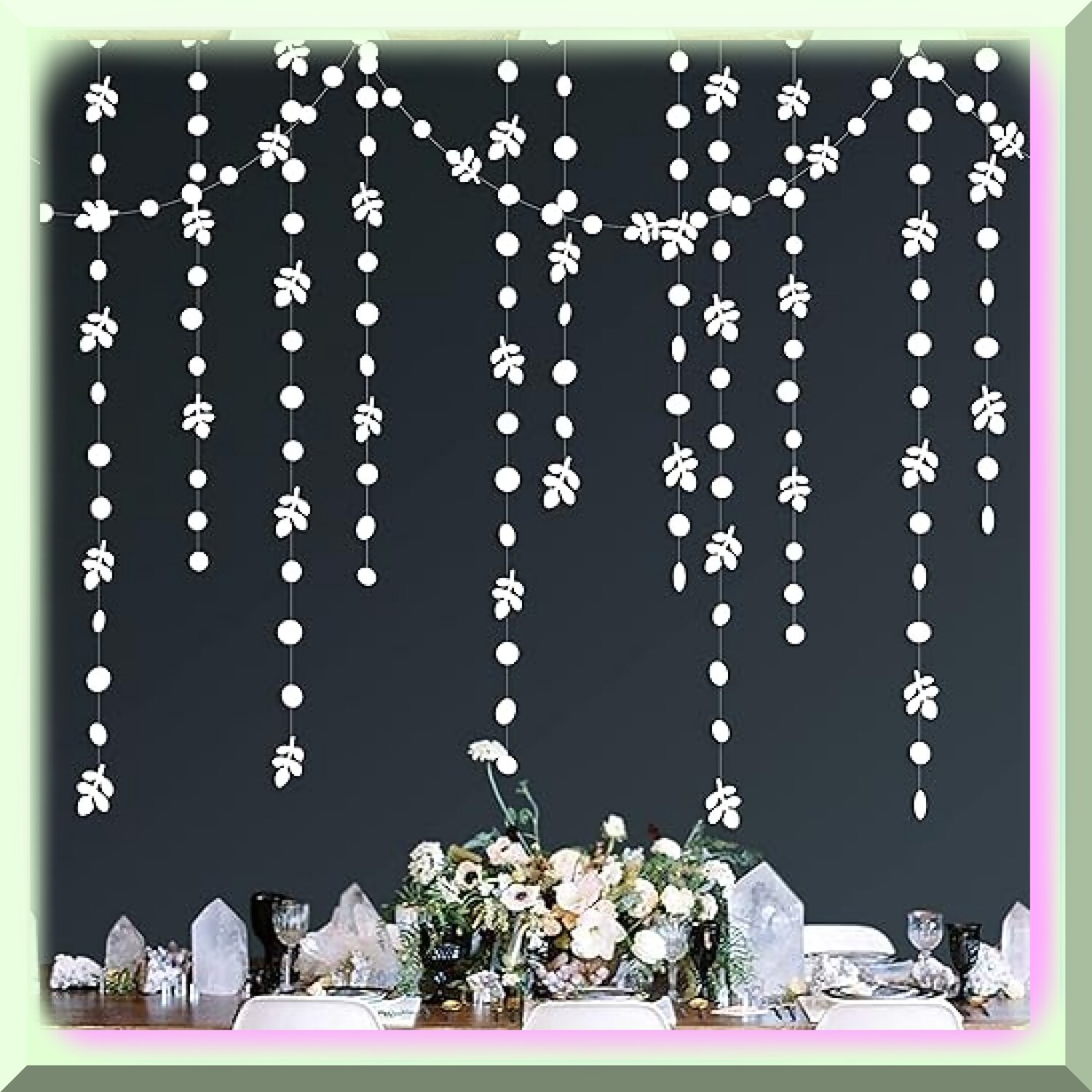 Spring Leaf Polka Dot Garland 52Ft White Party Decoration