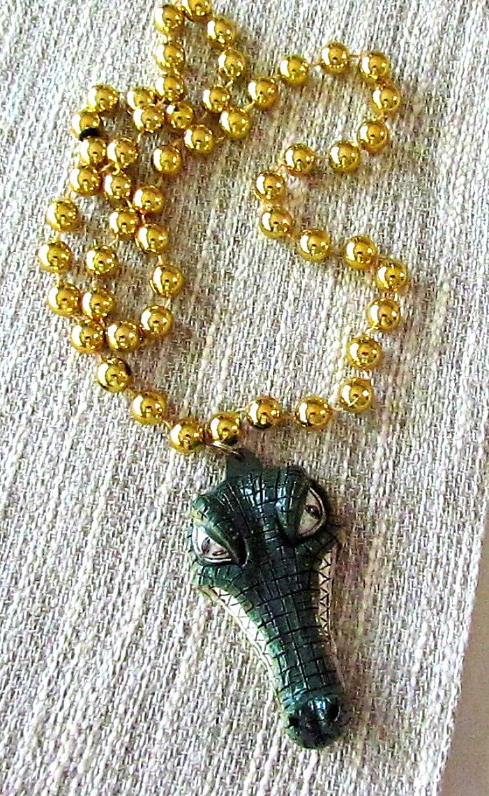 Alligator Necklace Mardi Gras Beads Gator Head Florida Party Beaded UF Gators
