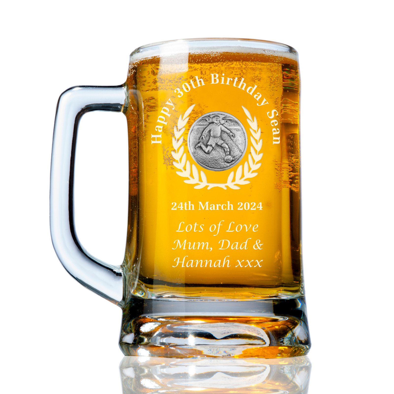 Football Engraved Pint Tankard 30th 40th 50th Birthday Lager Ale Glass Beer Mug