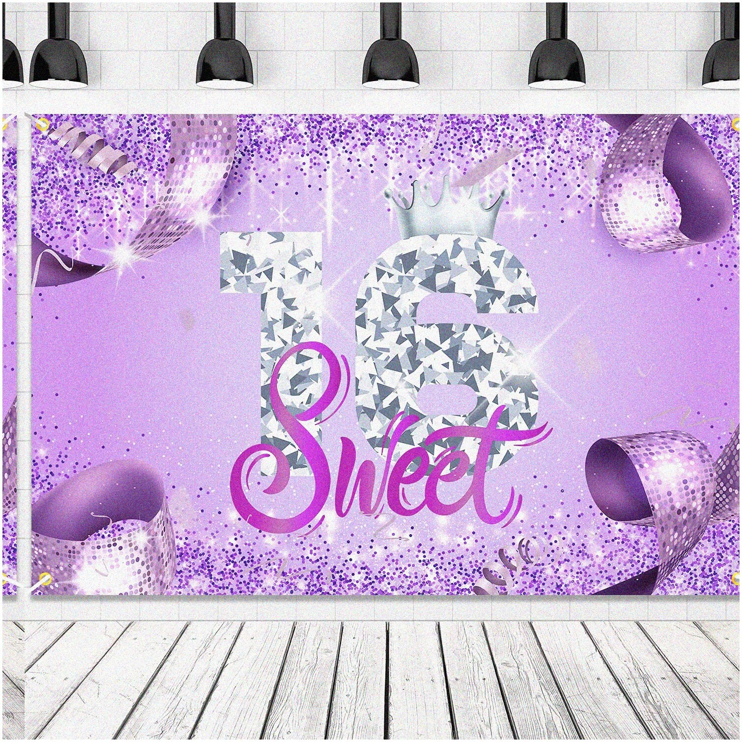 Purple Reign Sweet 16 Queen Birthday Backdrop 6×4 ft