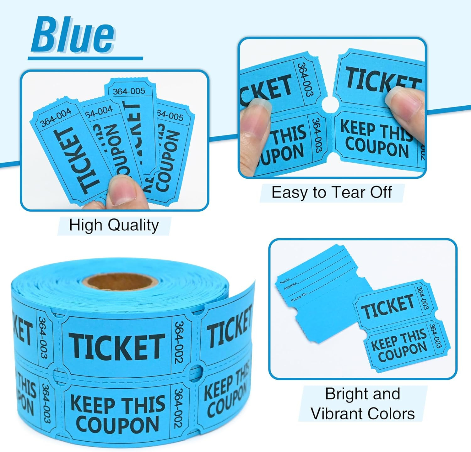 ESSENTIAL 500 Raffle Tickets Double Roll, Raffle Tickets Roll with Name and Phon
