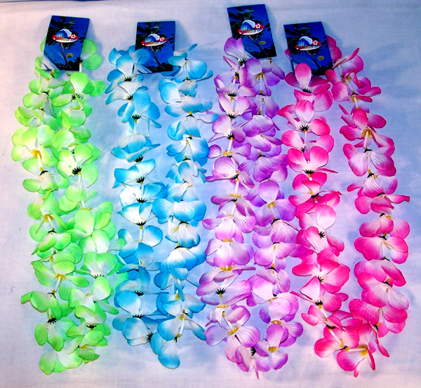 24 TWO TONE ASST COLOR HAWAIIAN FLOWER LEIS luau lei
