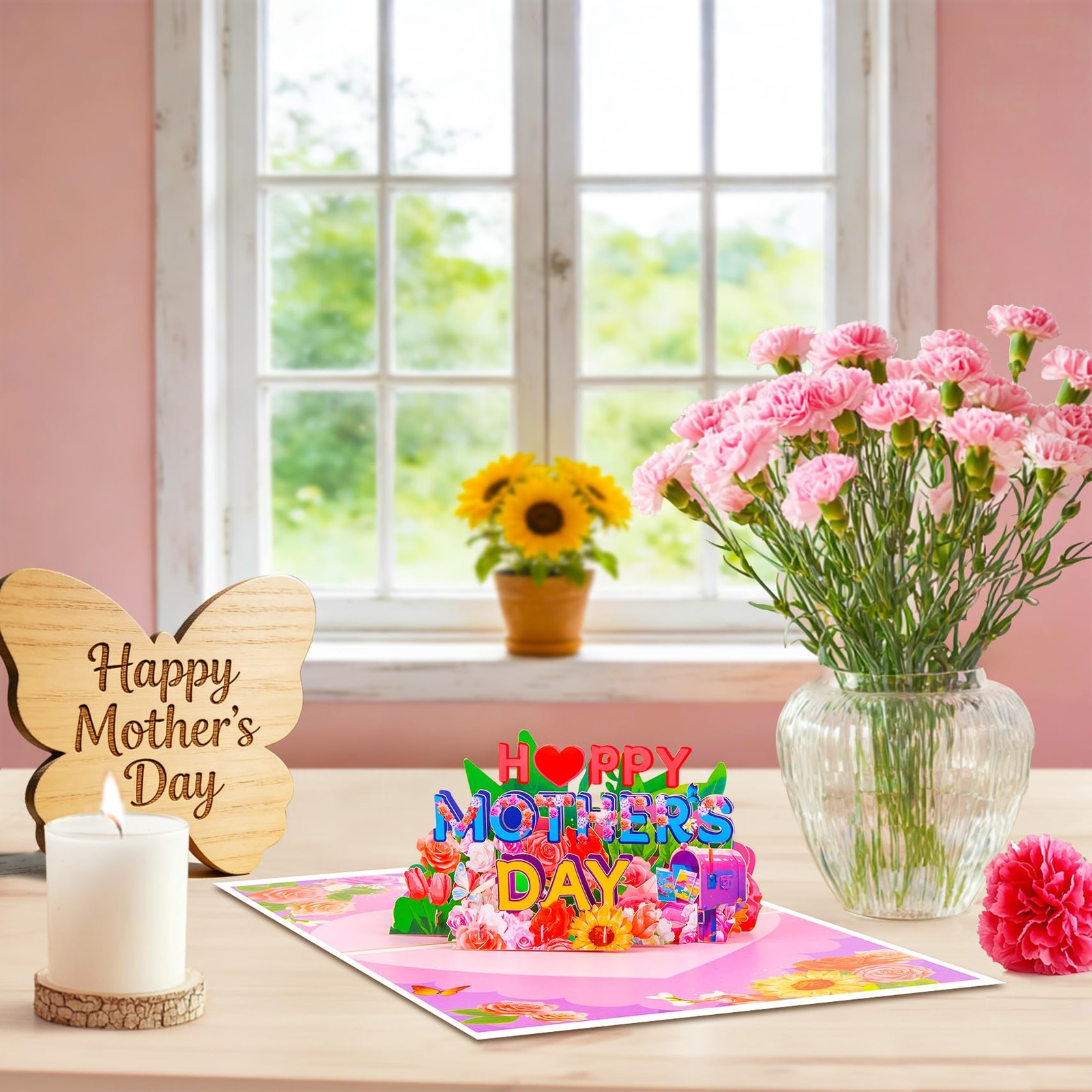 GREETING ART Happy Mothers Day Card, Pop Up 20×15 cm, Roses