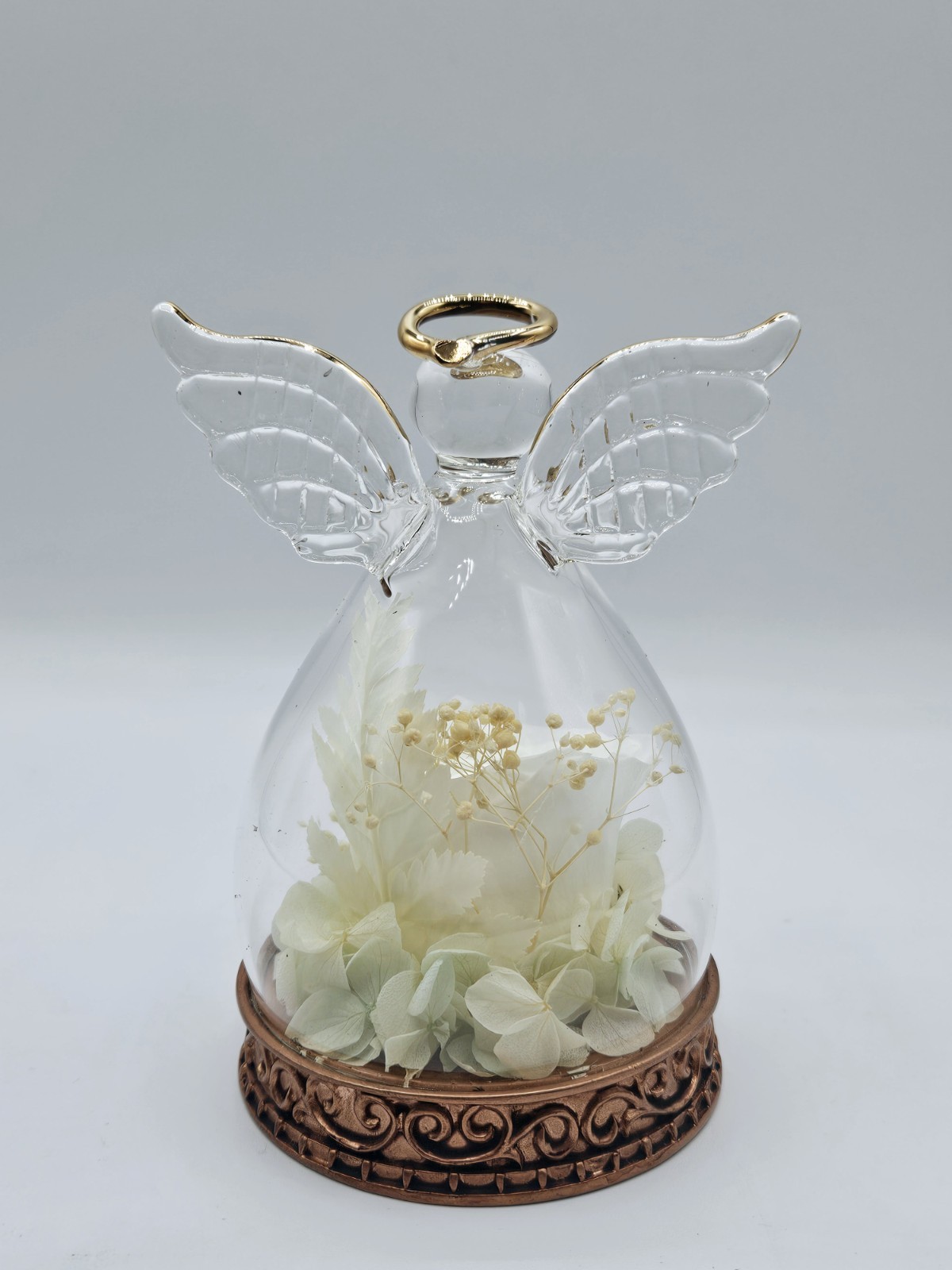 Angel Glass Dome Preserved Rose LED Light Gift Romantic Decor w/ Box