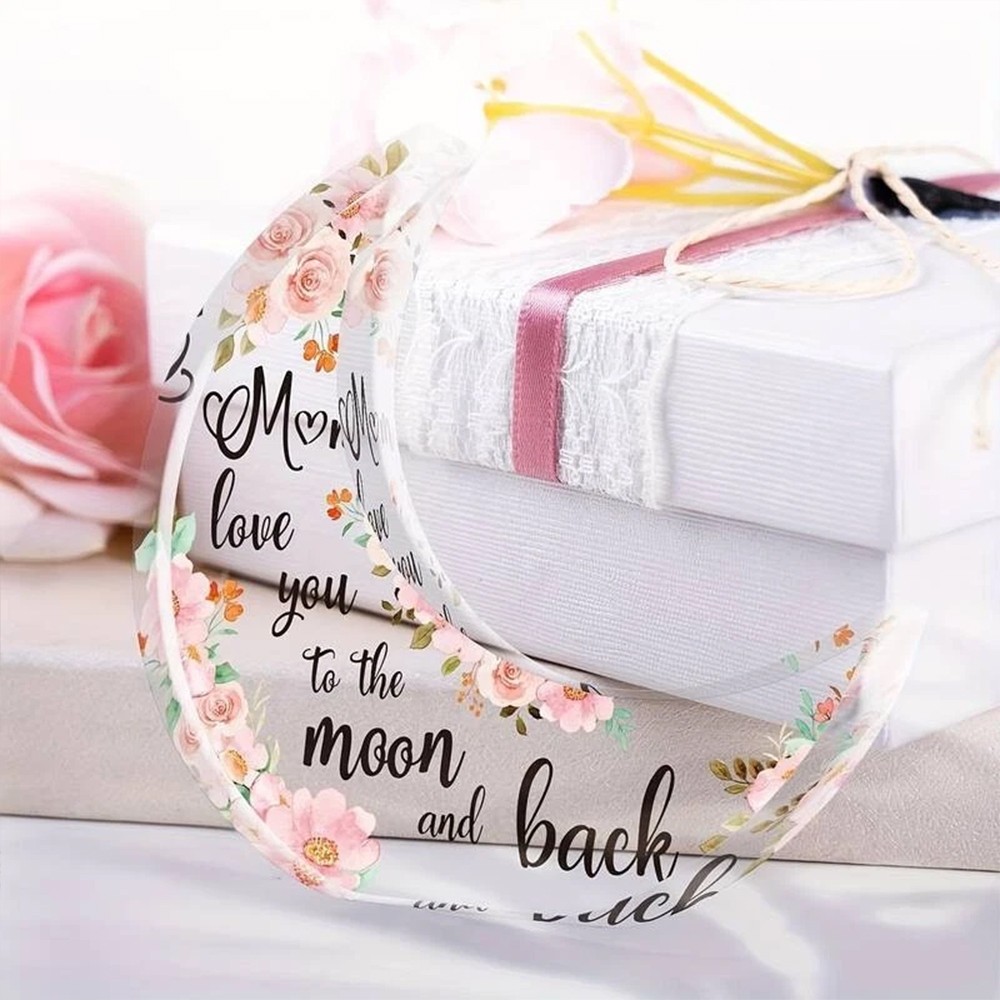 Mum Moon Shaped Acrylic Plaque Christmas Mothers Day Gift for Mom
