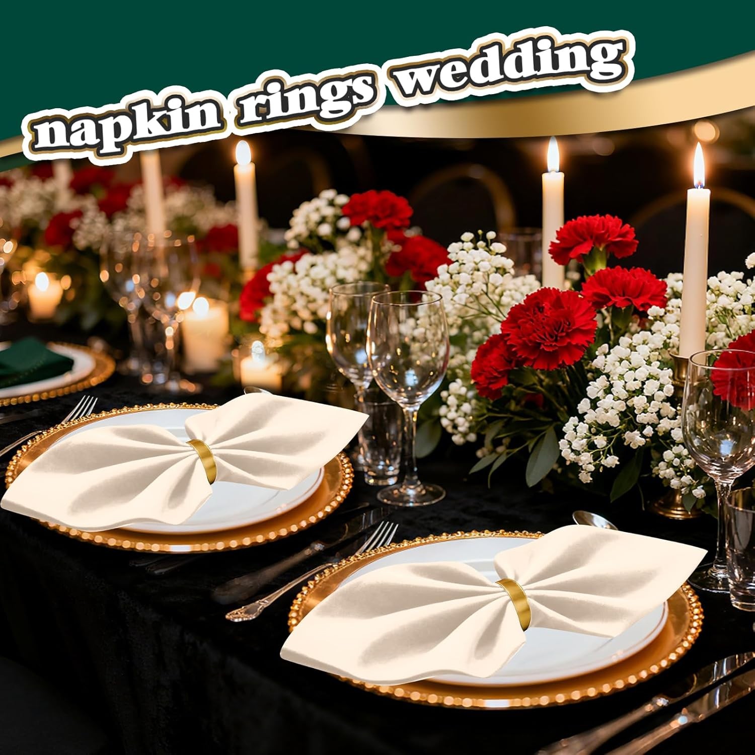 100 Pcs Gold Napkin Rings Bulk, Exquisite Round Napkin Ring Buckles, Suitable