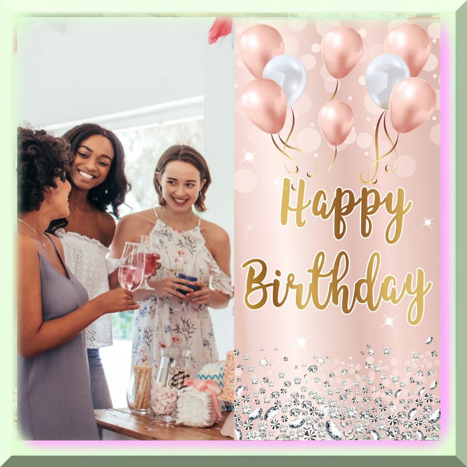 Rose Gold Celebration Door Banner for Women and Girls
