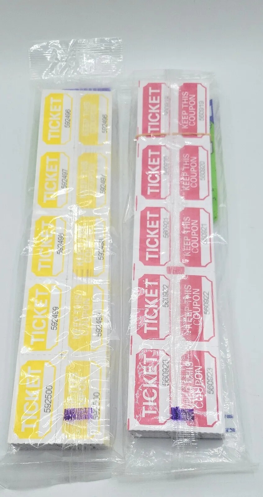 500 Count – 50/50 RAFFLE TICKETS DOUBLE STUB. Red and Yellow. Drawings, Contest!