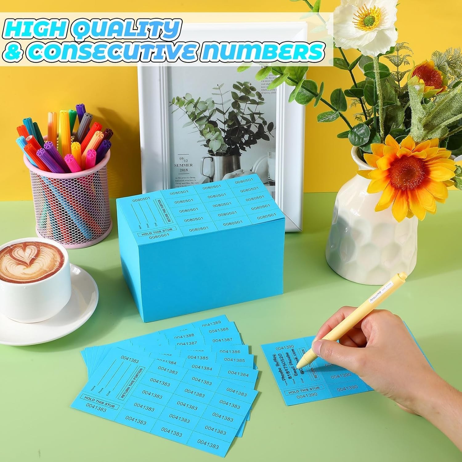 1000 Sheets 15-Bid Chinese Auction Tickets Fundraiser Tags Lake Blue
