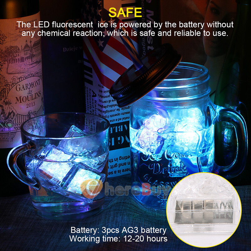 20 Pcs Multi Color & Rainbow Flash Light Up Ice Cube Glow LED 6 colors & on/off