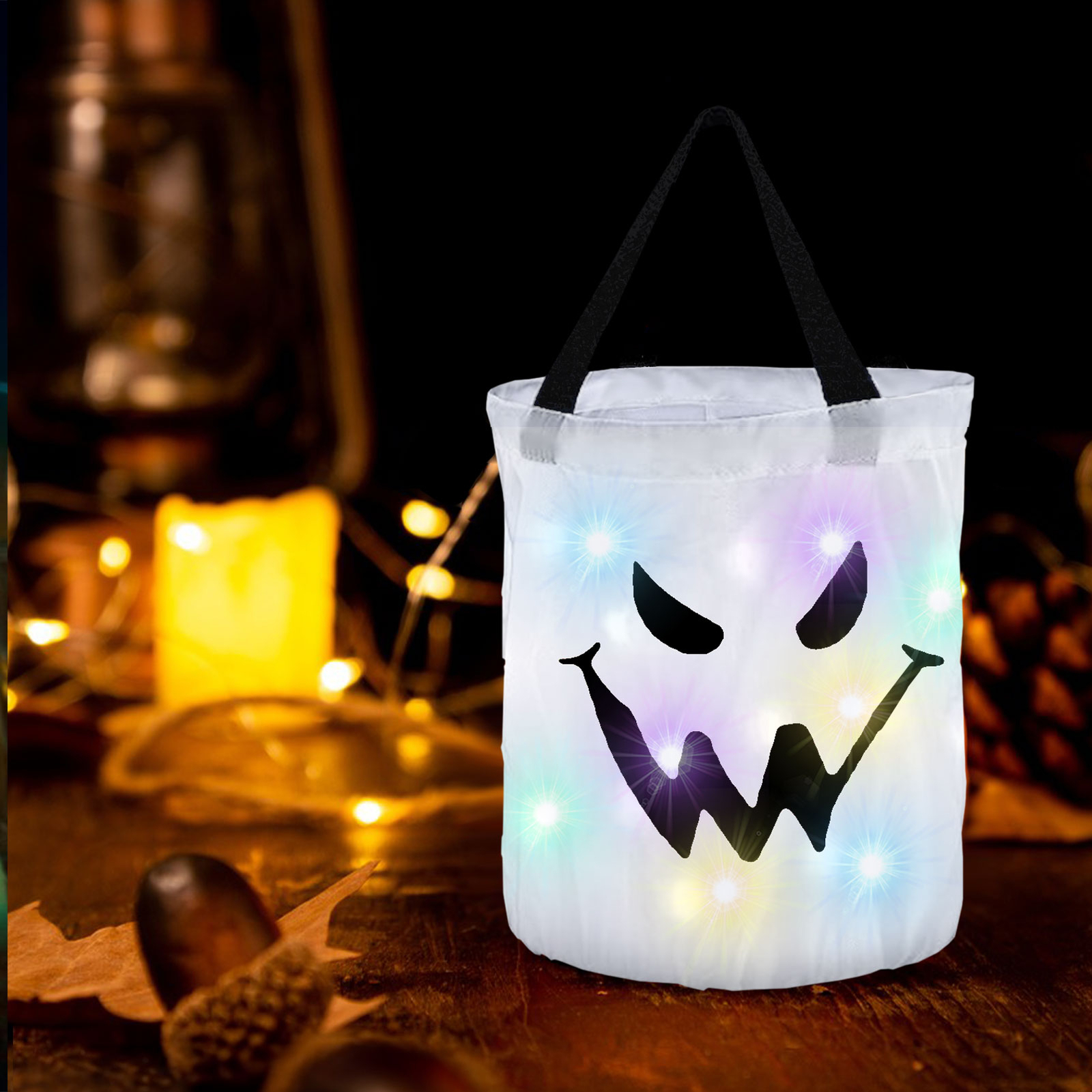 2 pcs LED Jack-O’-Lantern Light Up Halloween Candy Basket Bag Pumpkin Light bag