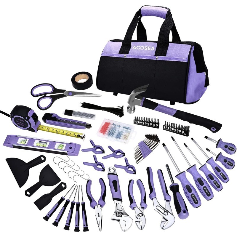 Purple Tool Set,223-Piece Tool Sets for Women,Tool Kit with 13-Inch Wide Mouth