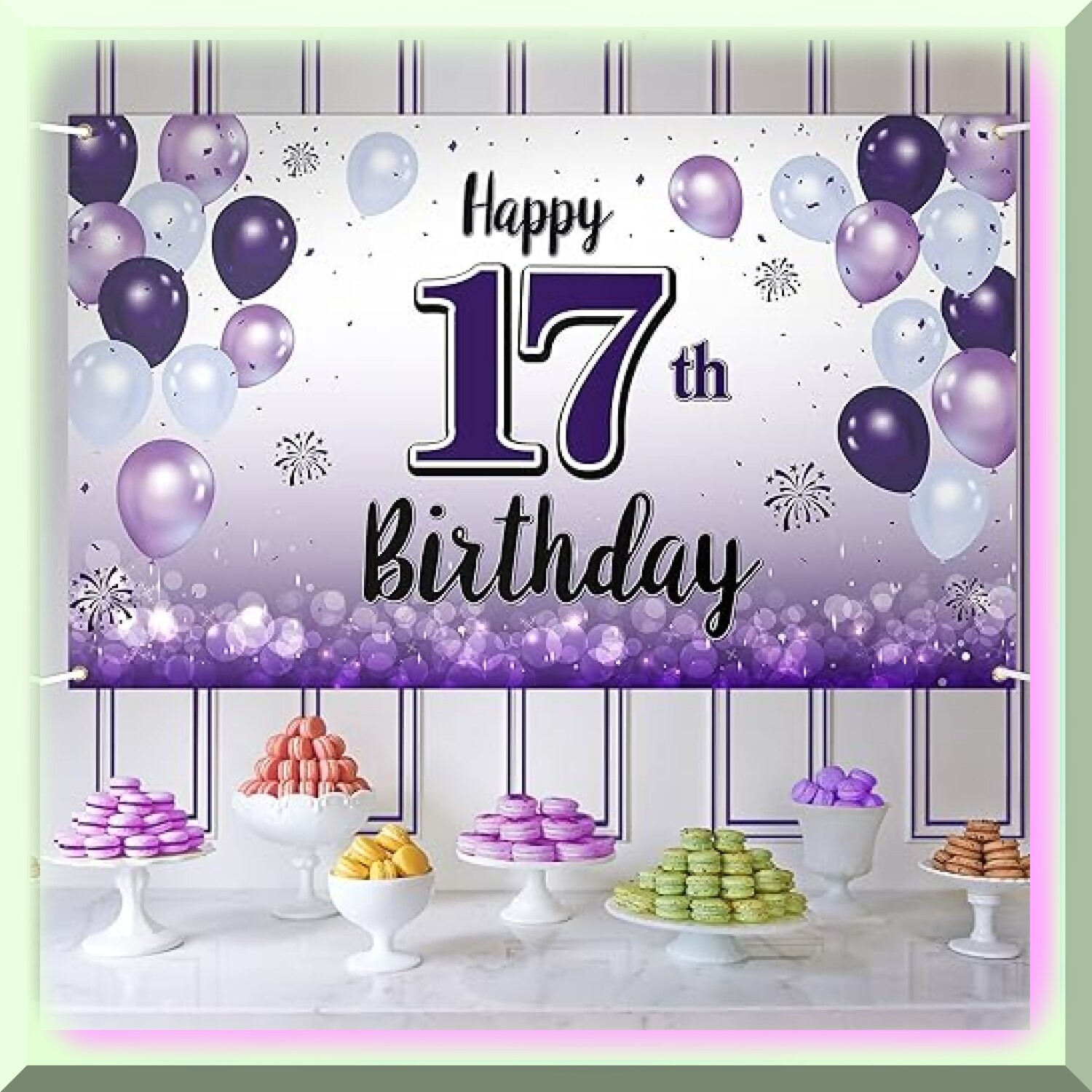 Purple 17th Birthday Banner and Photo Prop
