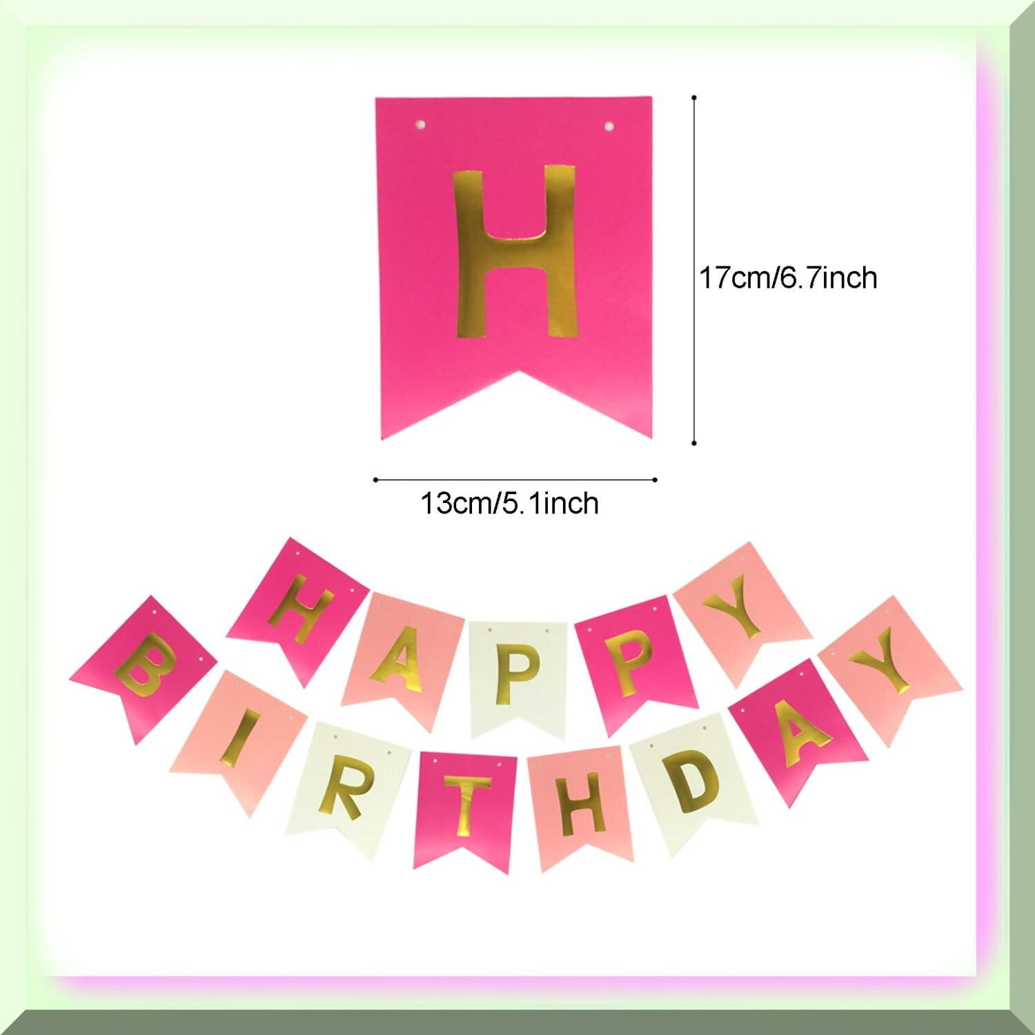 Pink Birthday Banner and Paper Fans Garland Set