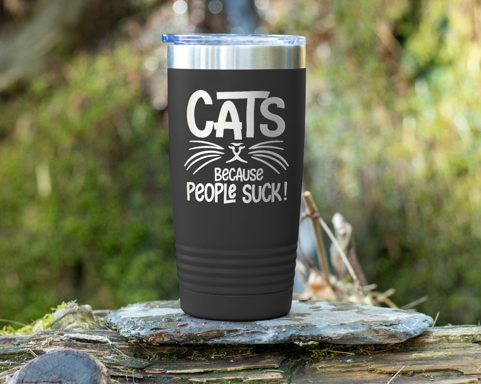 Coffee Tumbler CATS BECAUSE PEOPLE SUCK Funny Travel Tumbler – Black 20 oz.