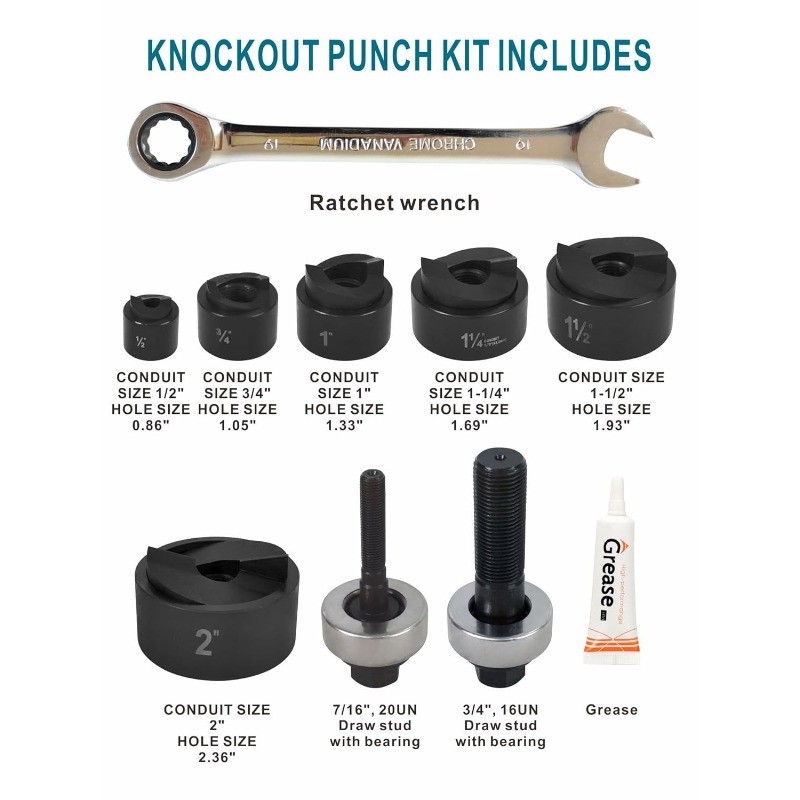 Manual Knockout Hole Punch Driver Kit 1/2 to 2 inch Electrical Conduit