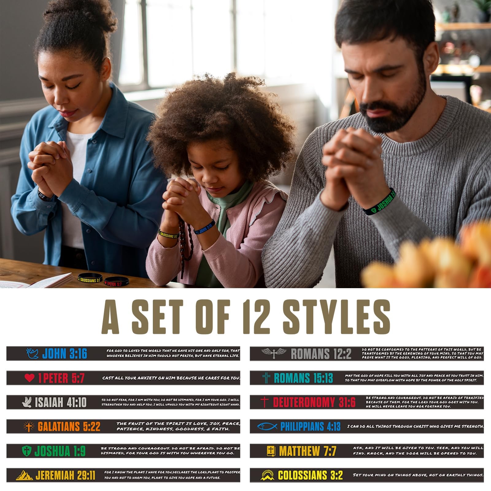 CYCLUSIVE 12 Pieces Christian Bible Verses Silicone 8 inches, Black
