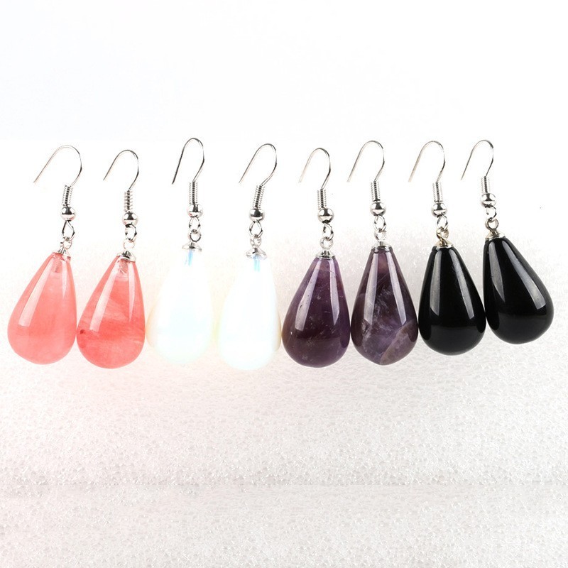 Teardrop Gemstone Dangle Earrings – Healing Crystal Water Drop Hook for Women