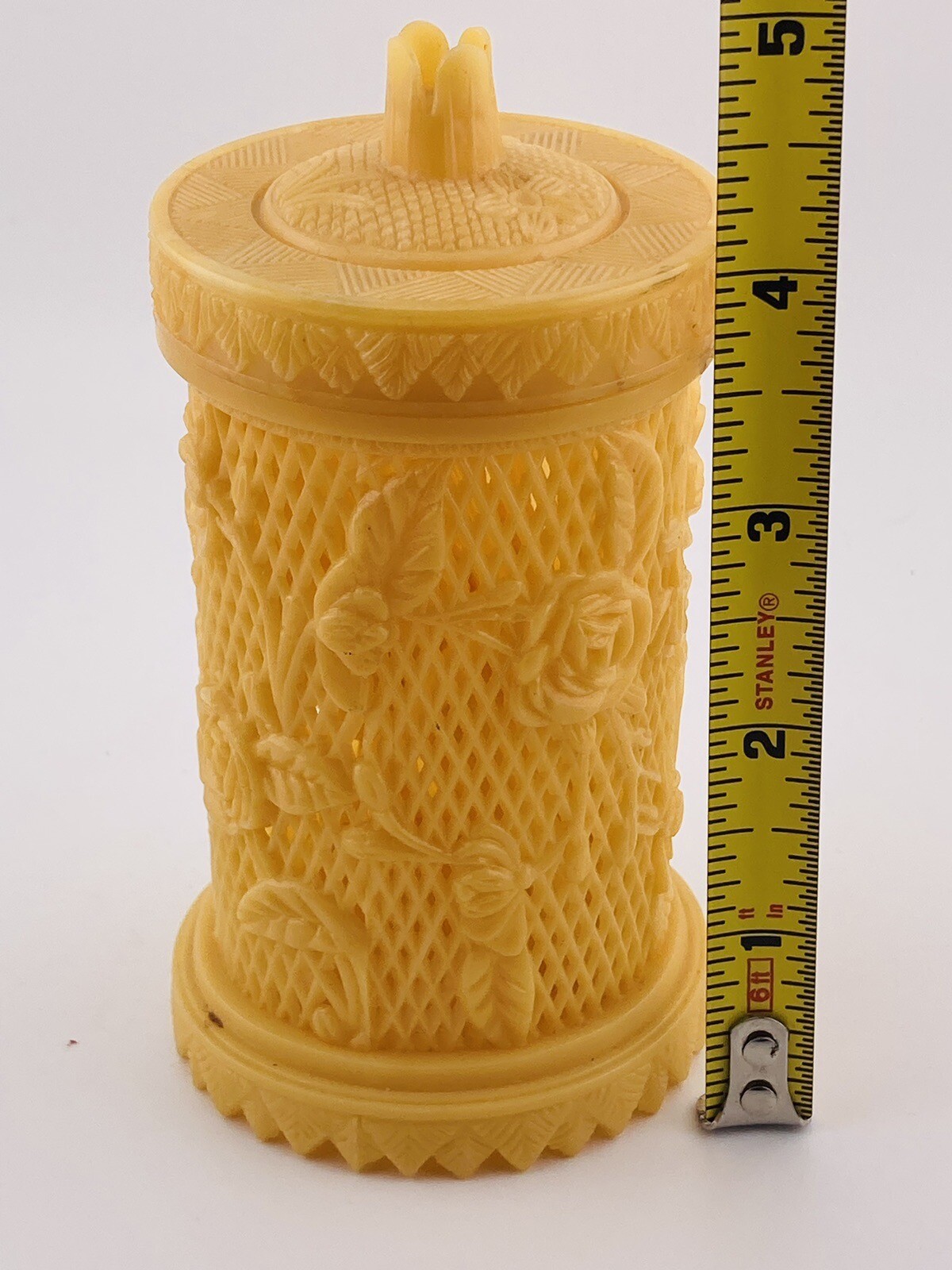 Faux Ivory Flower Treasure Container W/ Party Picks-Rose Pattern By Prestige