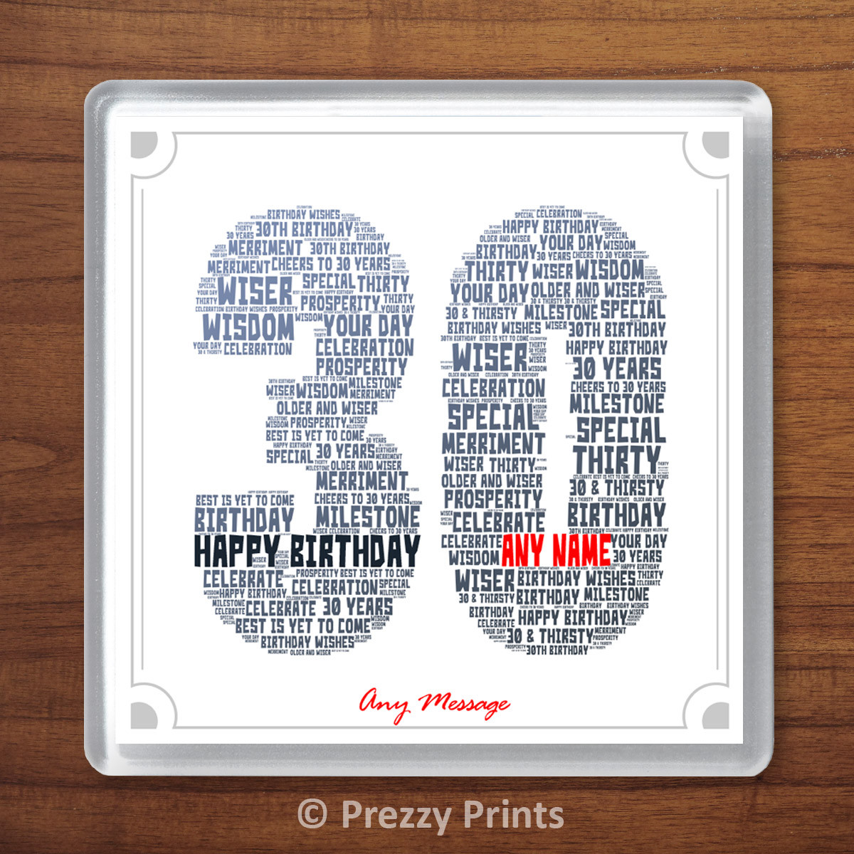 30th Birthday Gift Personalised Word Art Drinks Coaster Present 30 Thirty