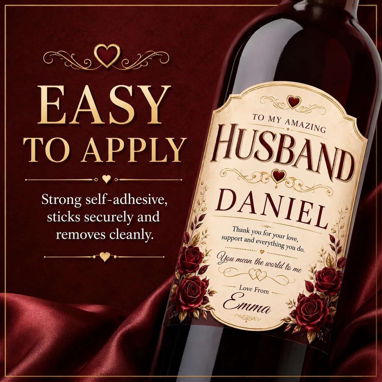 Personalised Husband Gift Bottle Label Sticker Custom Wine Romantic Present