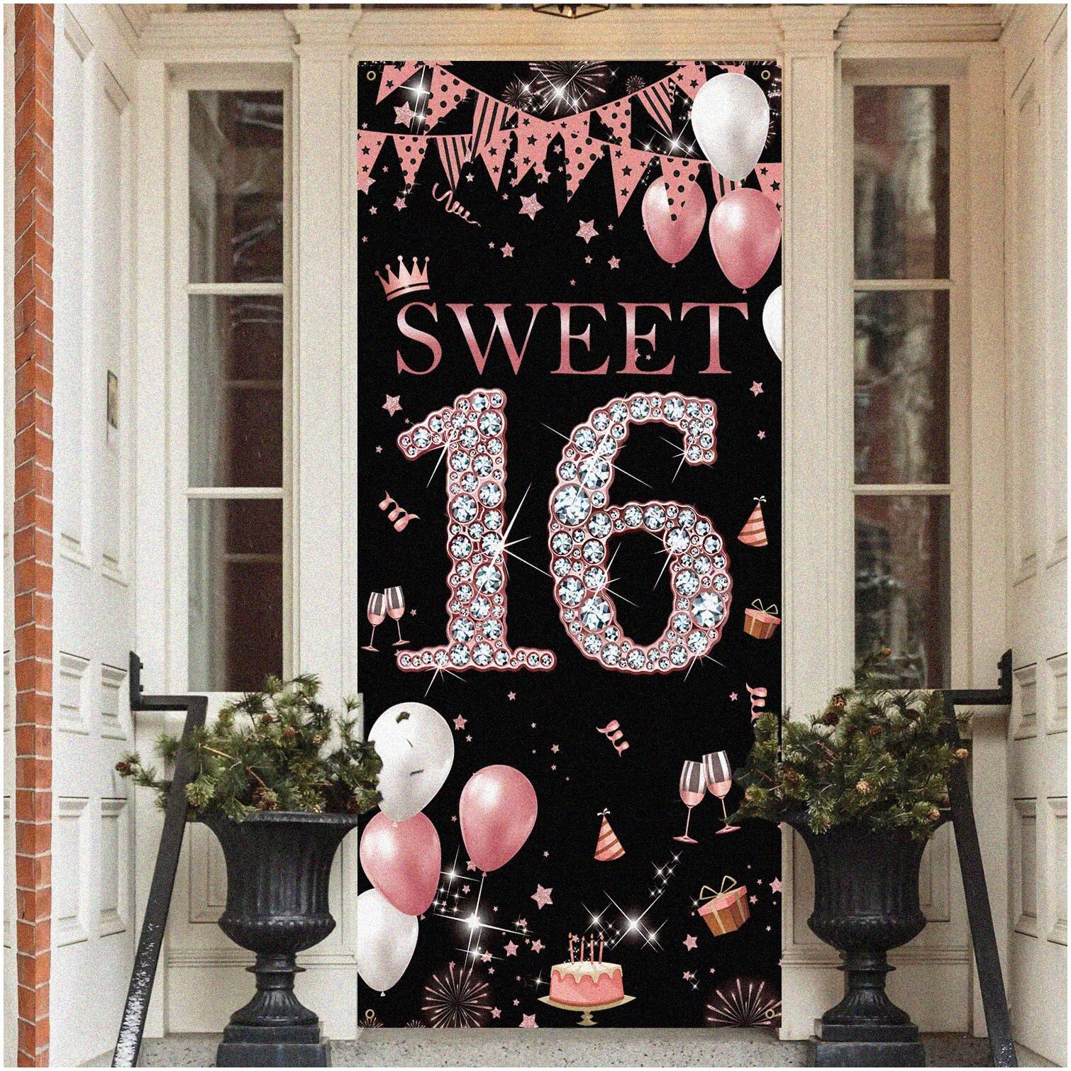 Rose Gold Sweet 16 Door Banner for Birthday Celebration