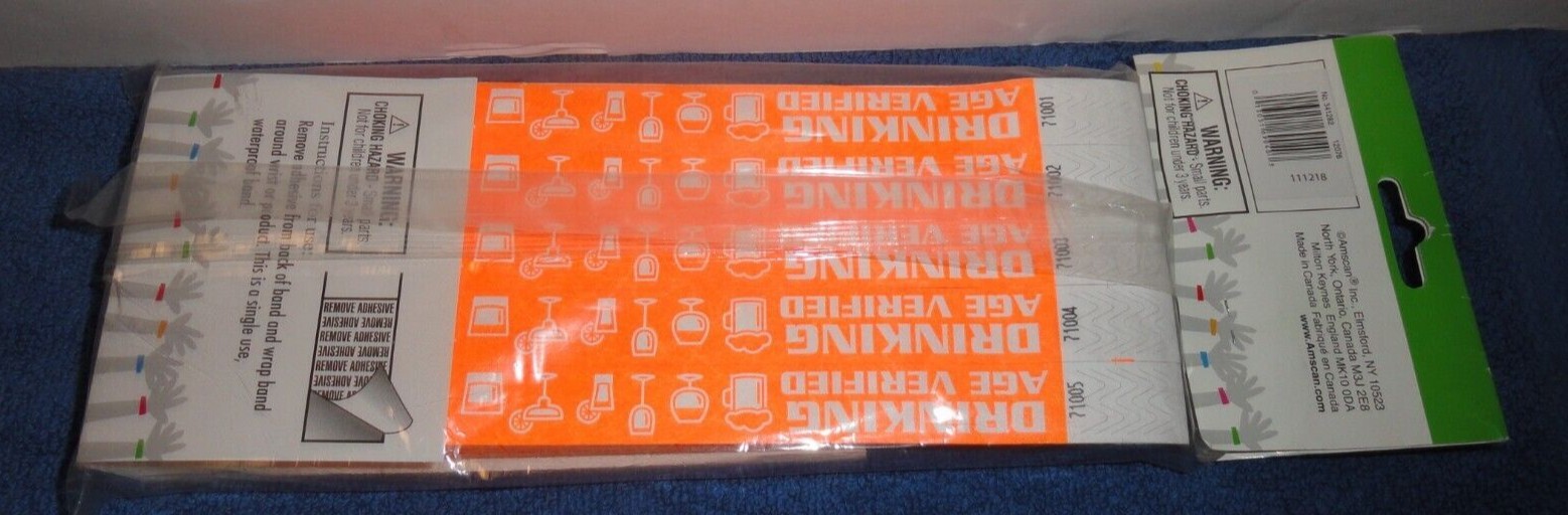 500 COUNT PAPER PARTY WRIST BAND Drinking Age Verified Neon Orange