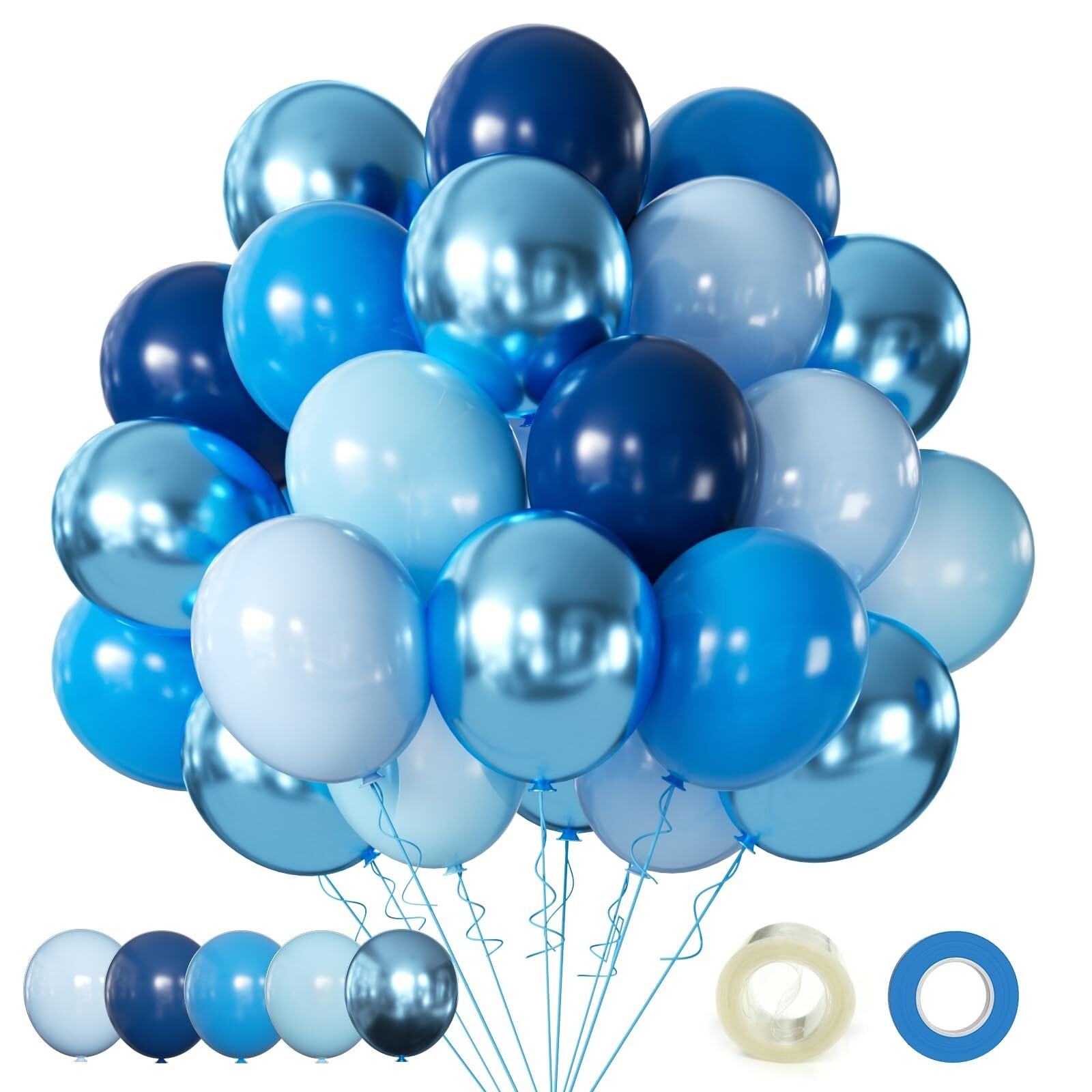 Blue Balloon Metallic Blue Balloons, 60Pcs 12Inch Chrome Blue Balloons Kit Ma…