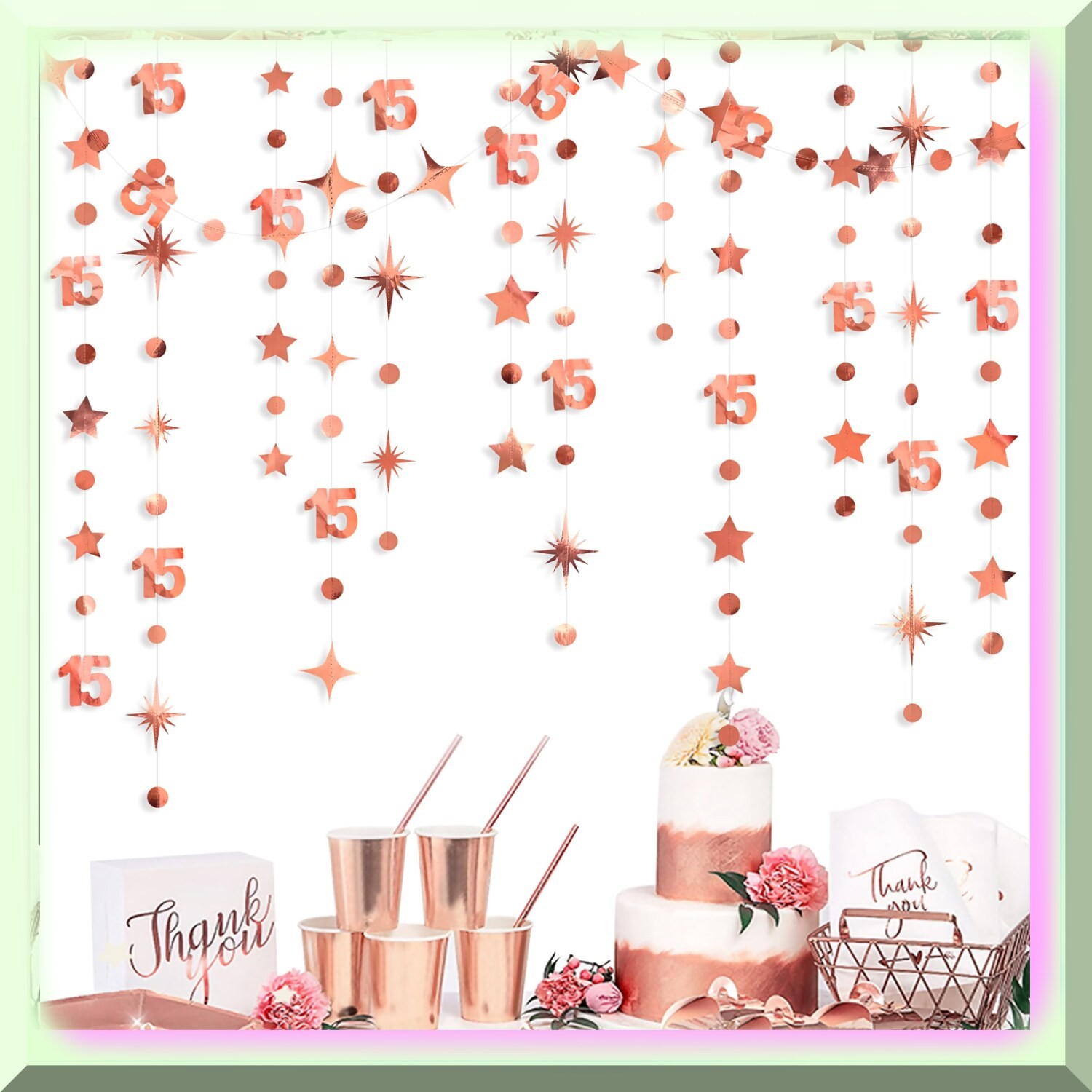 Rose Gold 15th Birthday Celebration Kit with Number 15